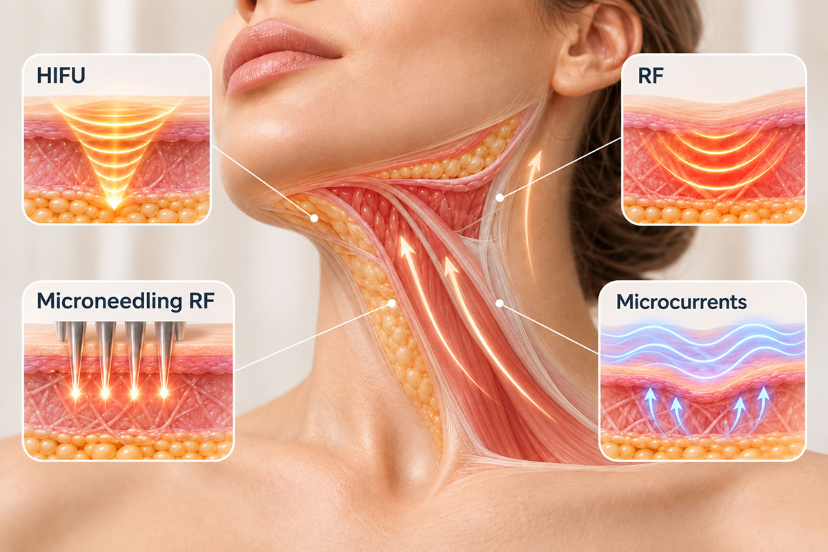 aesthetic device treatments for double chin correction