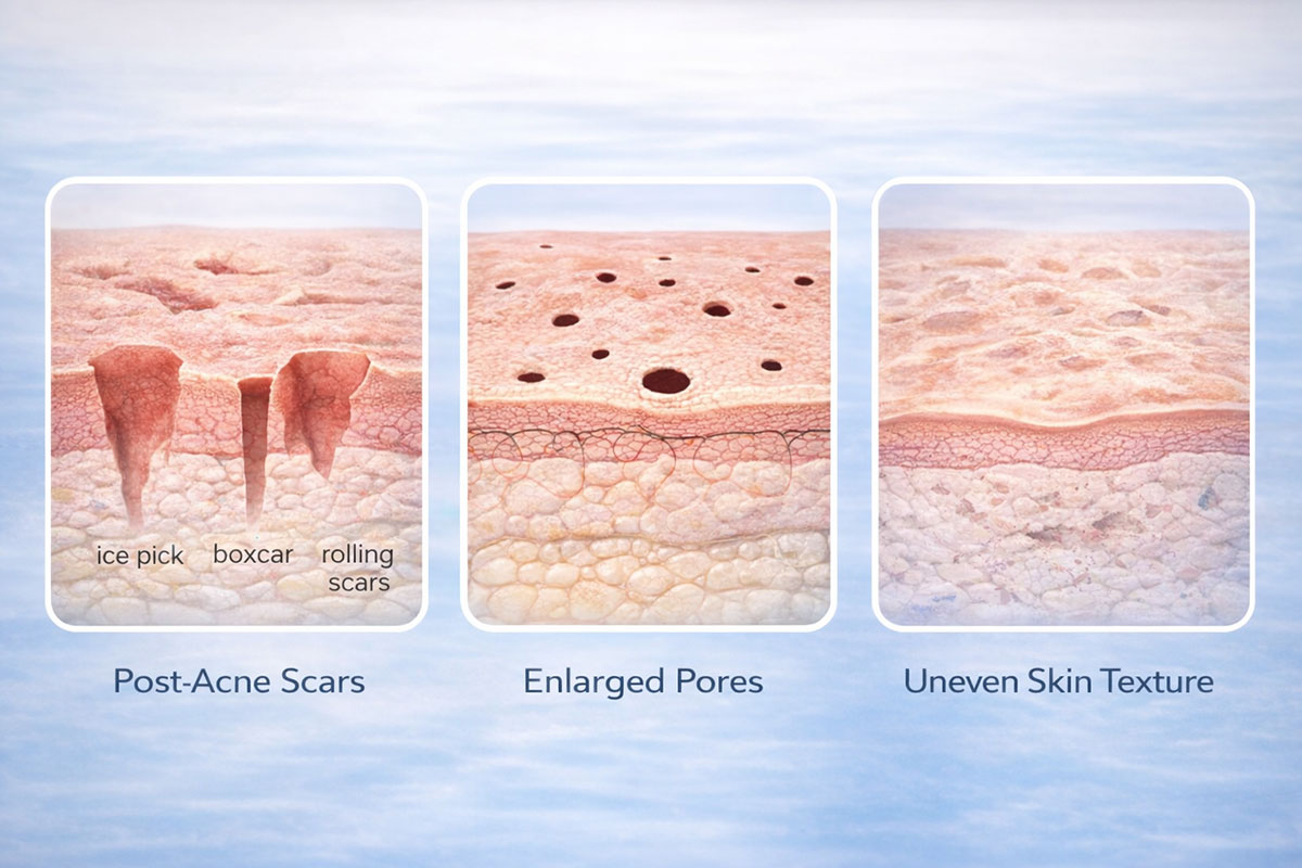 how post-acne enlarged pores and uneven skin texture differ